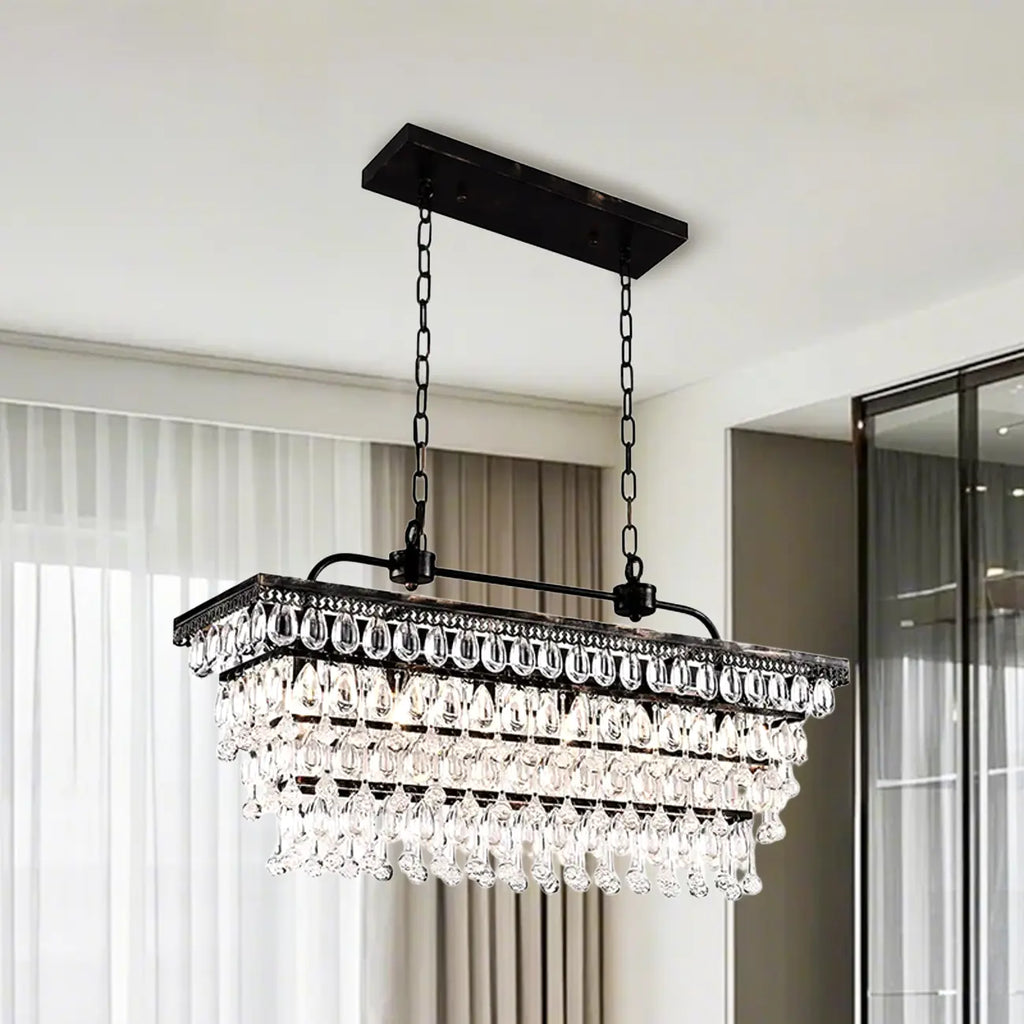 Suspension contemporaine en cristal noir mat pour îlot