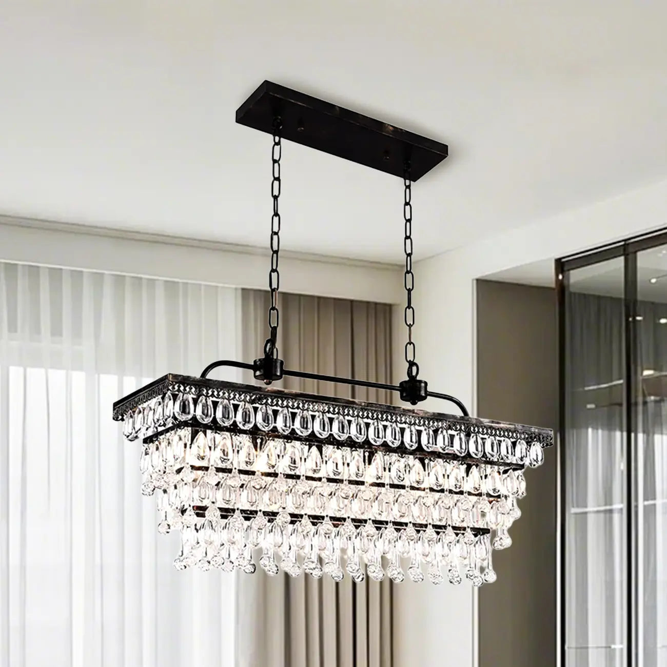 Suspension contemporaine en cristal noir mat pour îlot