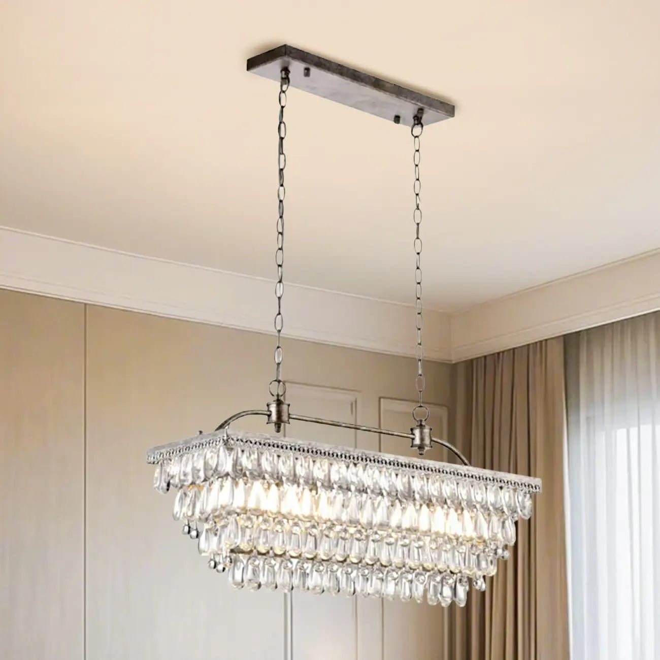 Suspension contemporaine en cristal noir mat pour îlot