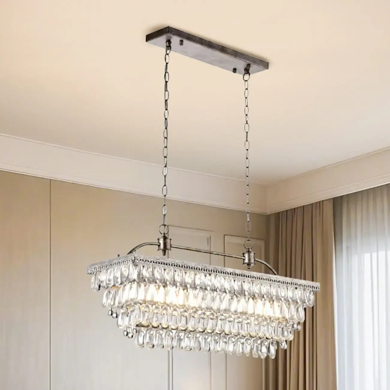 Suspension contemporaine en cristal noir mat pour îlot