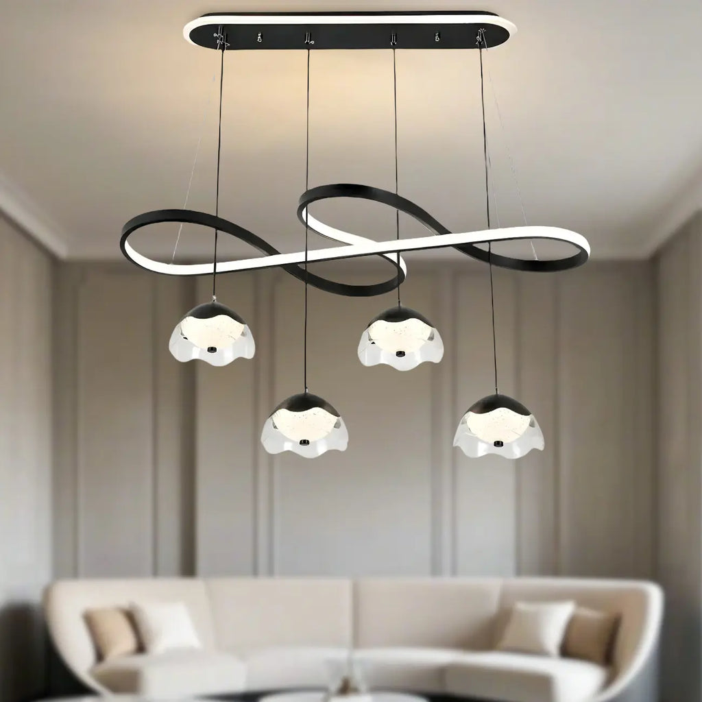 Lampadario a sospensione dimmerabile in metallo nero a 6 luci, 2 livelli, regolabile