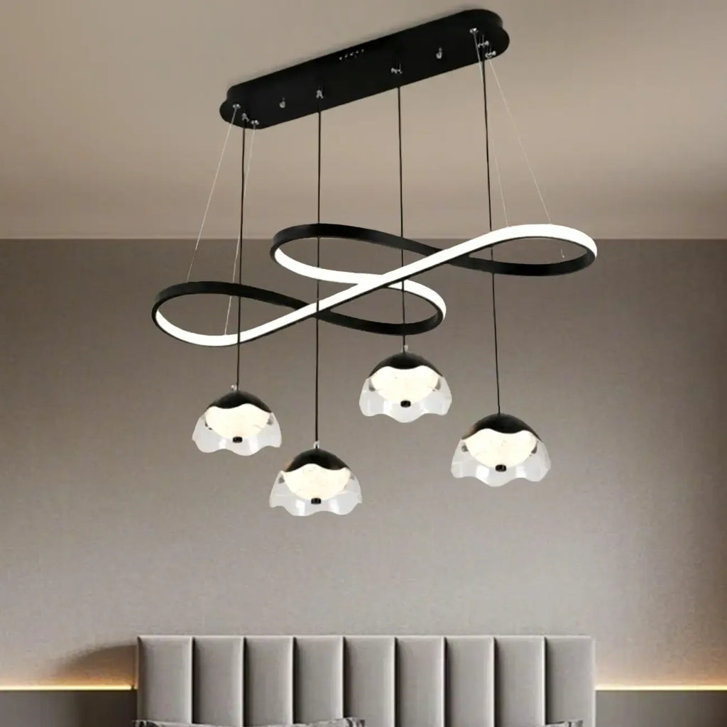 Lampadario a sospensione dimmerabile in metallo nero a 6 luci, 2 livelli, regolabile
