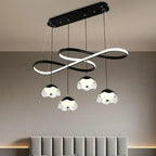 Lampadario a sospensione dimmerabile in metallo nero a 6 luci, 2 livelli, regolabile