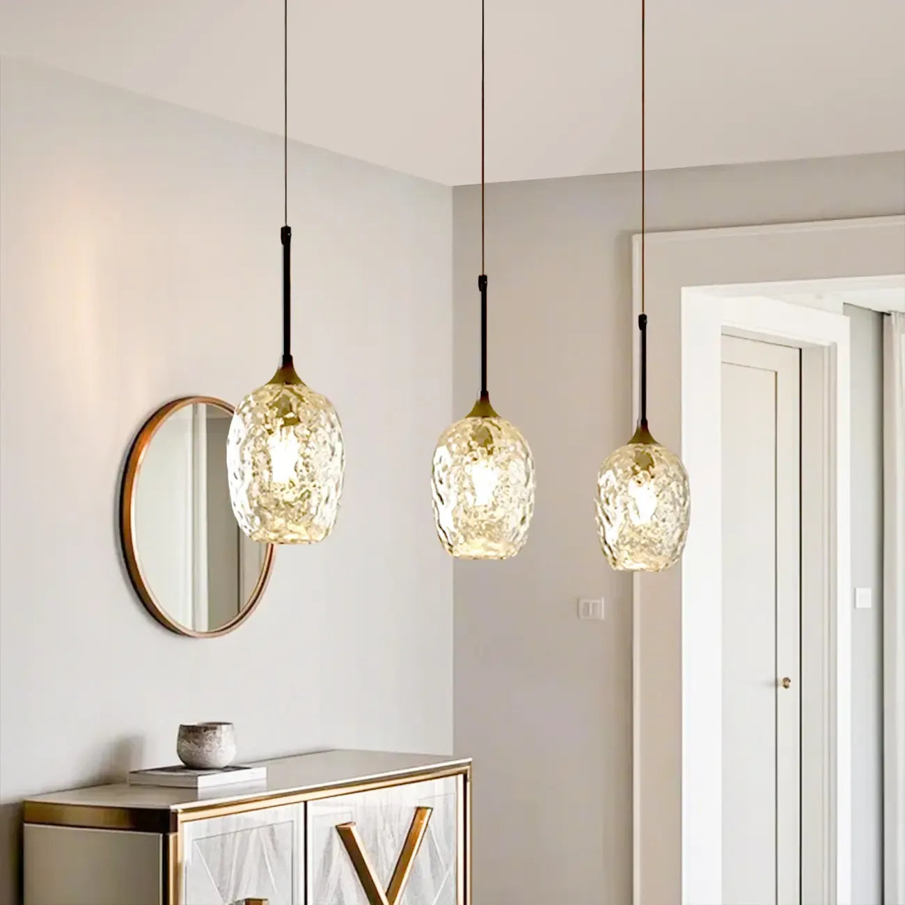 Lampade a sospensione regolabili a 3 luci in vetro per cucina