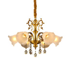 Lustre en verre dépoli avec pendentif en cristal doré et fleur