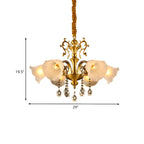 Lustre en verre dépoli avec pendentif en cristal doré et fleur