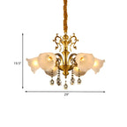 Lustre en verre dépoli avec pendentif en cristal doré et fleur