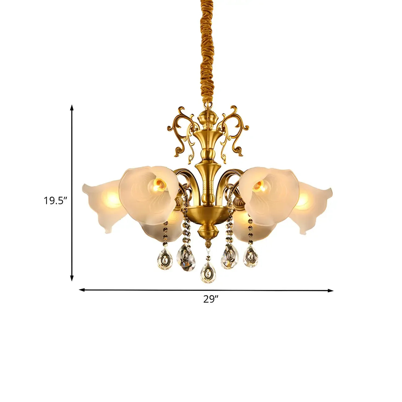 Lustre en verre dépoli avec pendentif en cristal doré et fleur