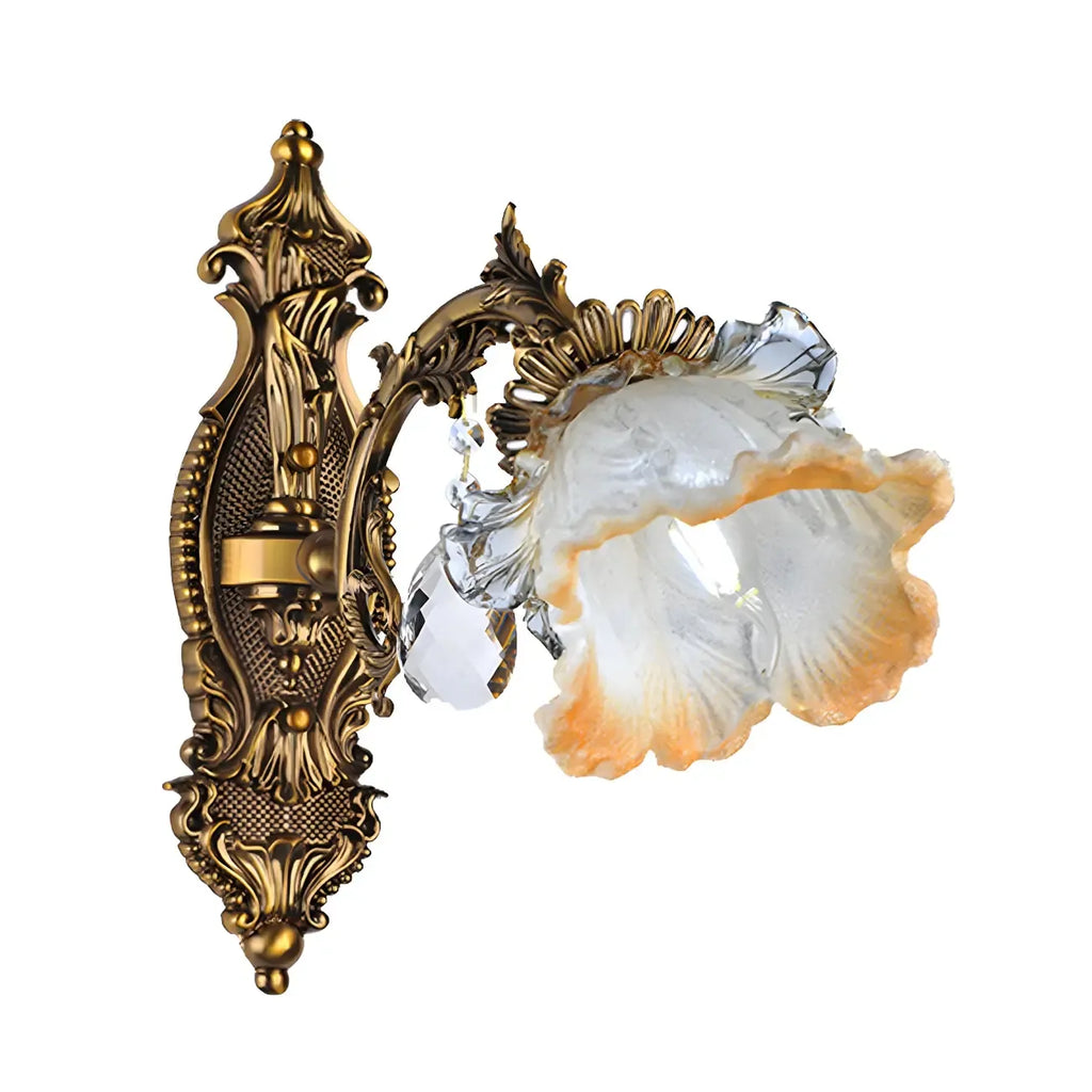 Applique murale de chevet vintage en cristal doré avec abat-jour en forme de fleur