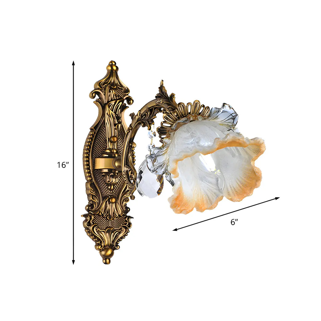Applique murale de chevet vintage en cristal doré avec abat-jour en forme de fleur