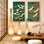 Abat-jour ovale rustique en bambou pour lampadaire de salon