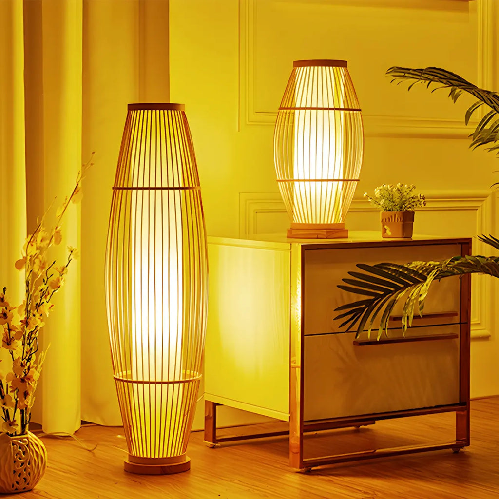 Abat-jour ovale rustique en bambou pour lampadaire de salon