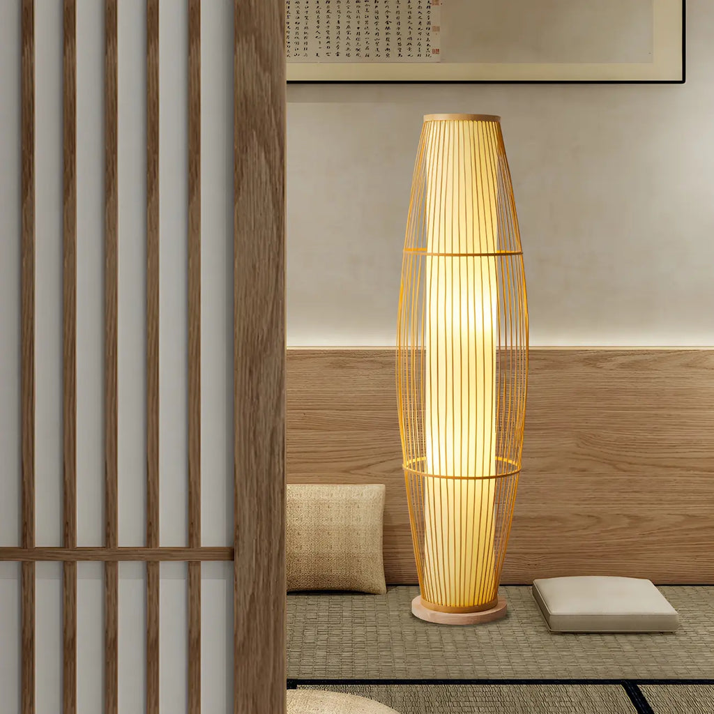 Abat-jour ovale rustique en bambou pour lampadaire de salon