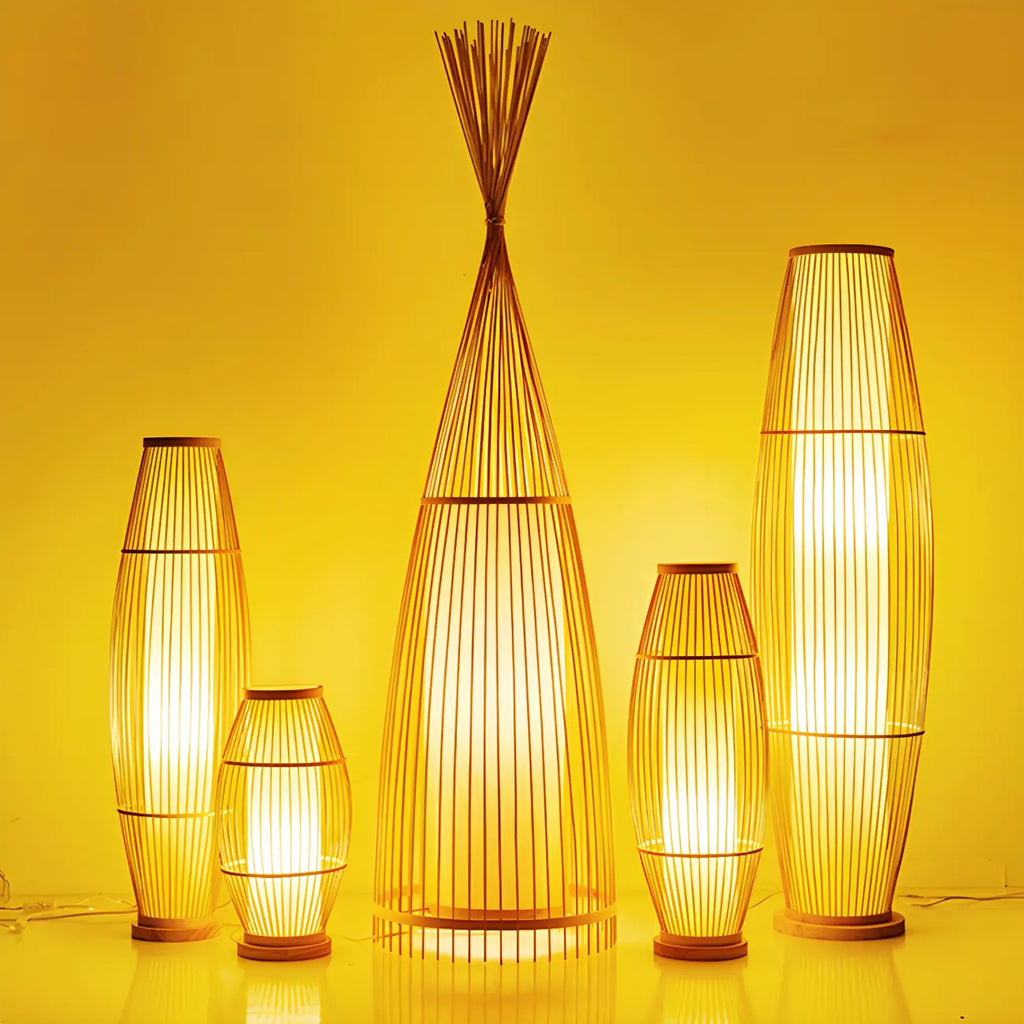 Abat-jour ovale rustique en bambou pour lampadaire de salon