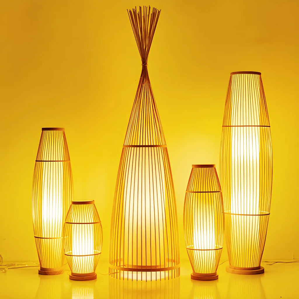 Abat-jour ovale rustique en bambou pour lampadaire de salon