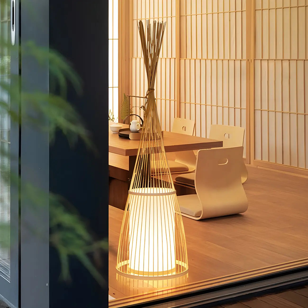 Abat-jour ovale rustique en bambou pour lampadaire de salon