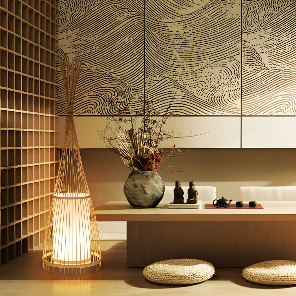 Abat-jour ovale rustique en bambou pour lampadaire de salon