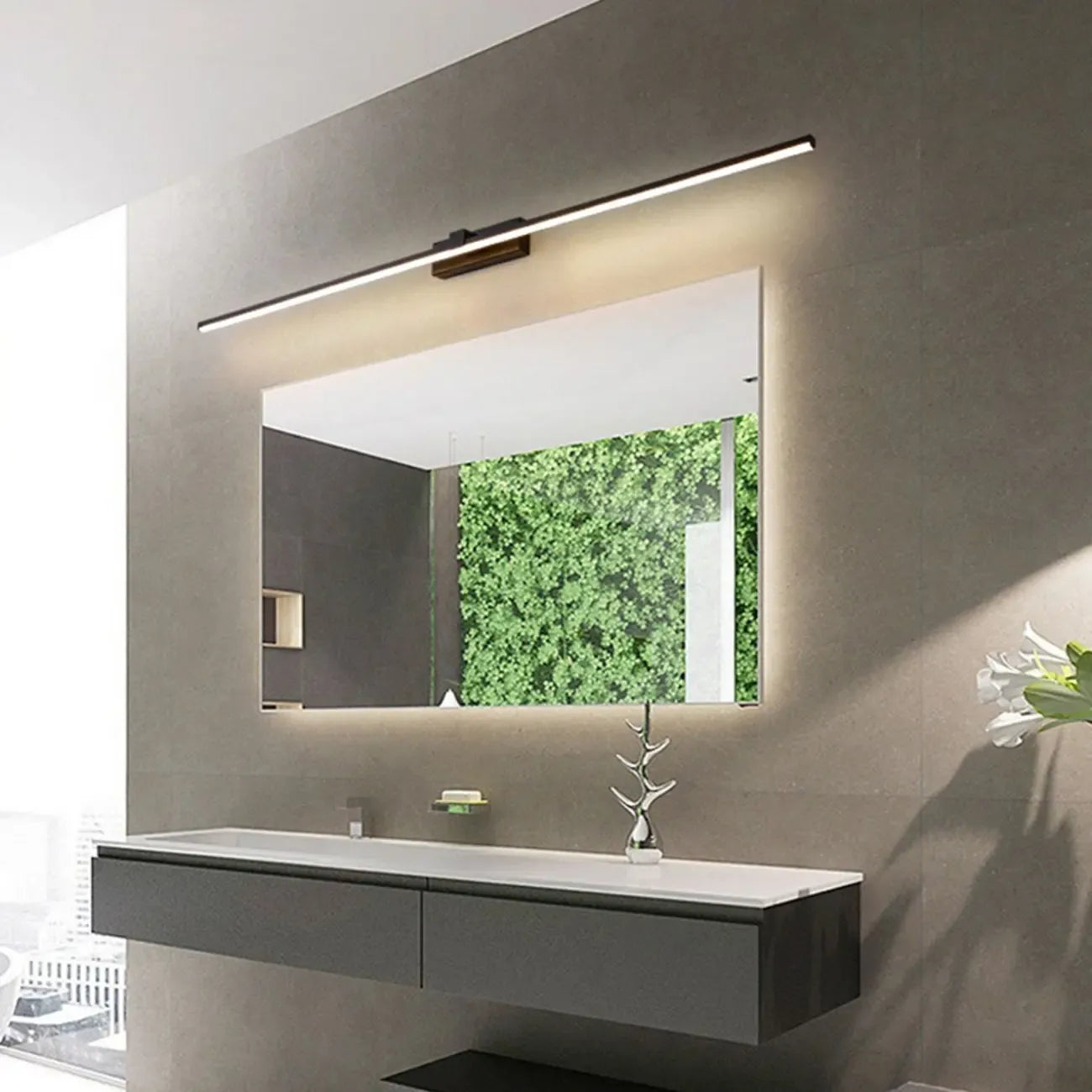 Luminaire de salle de bain linéaire long en gel de silice pour meuble-lavabo