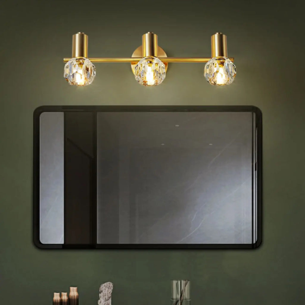 Lampada da bagno a 3 luci in cristallo dorato moderno