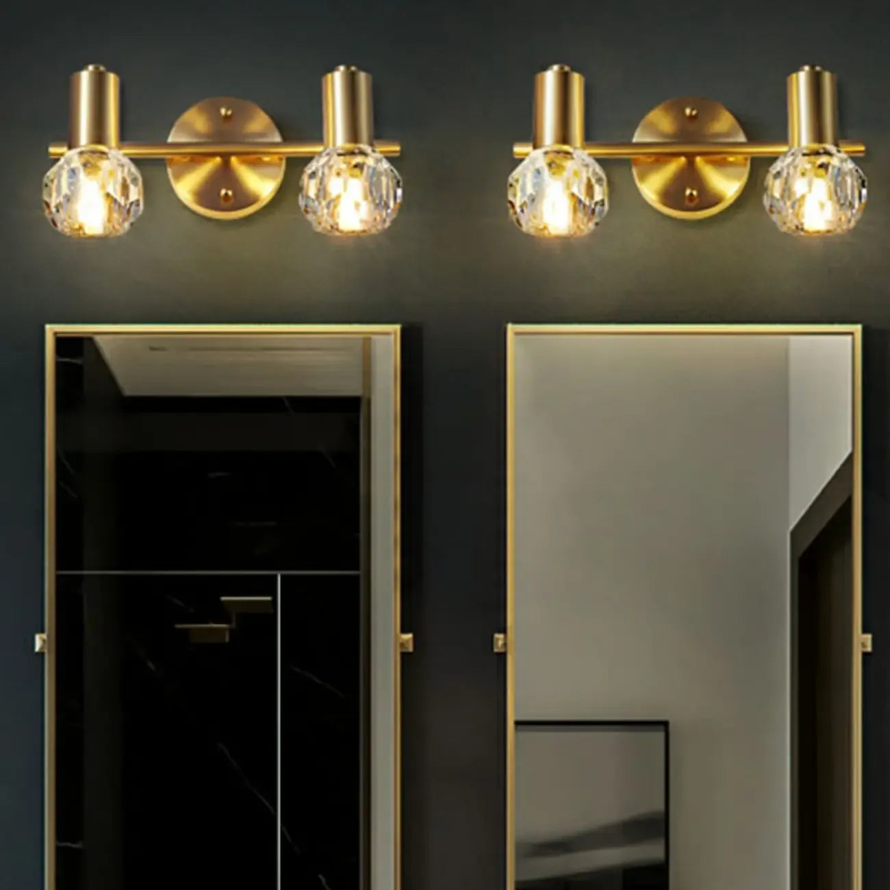 Lampada da bagno a 3 luci in cristallo dorato moderno