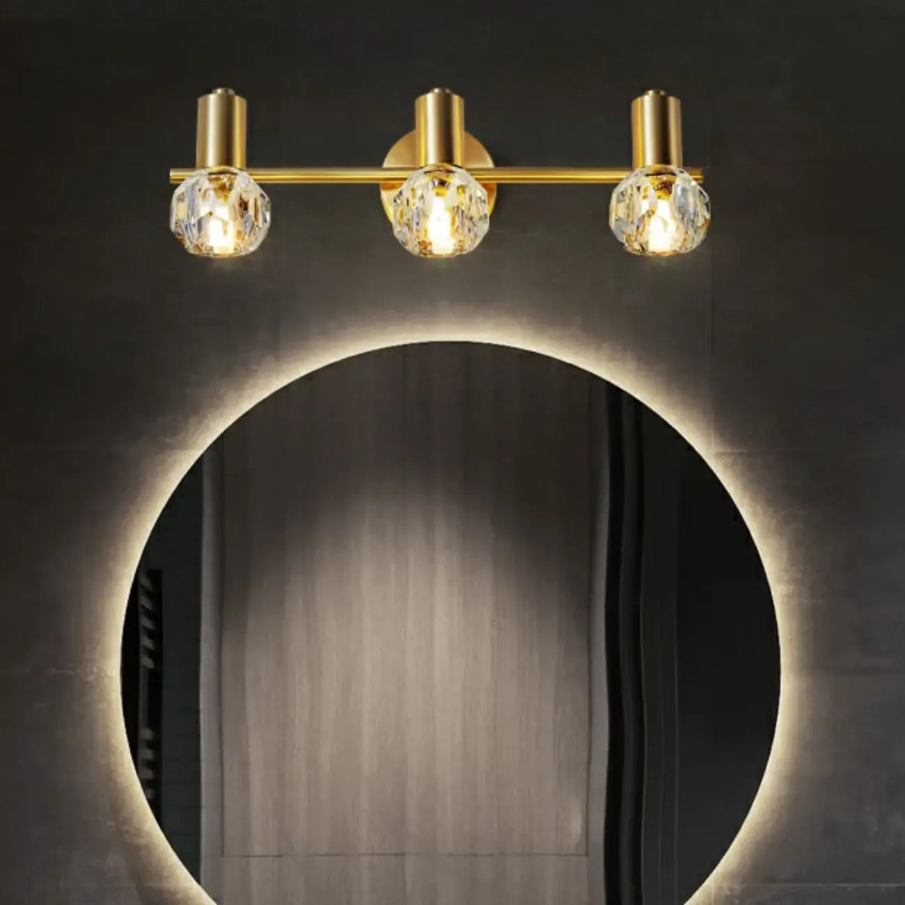 Lampada da bagno a 3 luci in cristallo dorato moderno