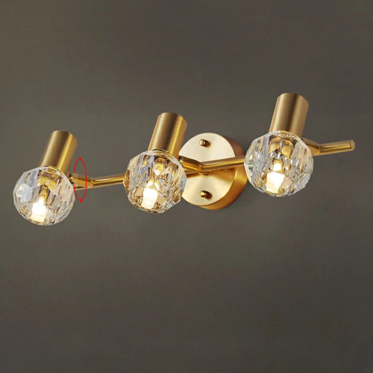 Lampada da bagno a 3 luci in cristallo dorato moderno