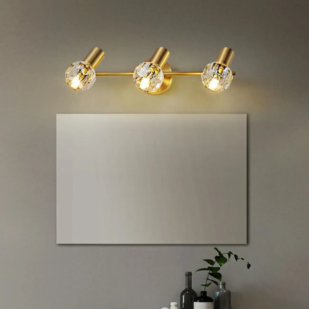 Lampada da bagno a 3 luci in cristallo dorato moderno