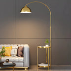 Lampadaire arqué moderne en métal à hauteur réglable avec étagère de rangement