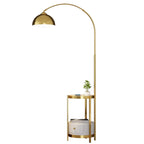 Lampadaire arqué moderne en métal à hauteur réglable avec étagère de rangement