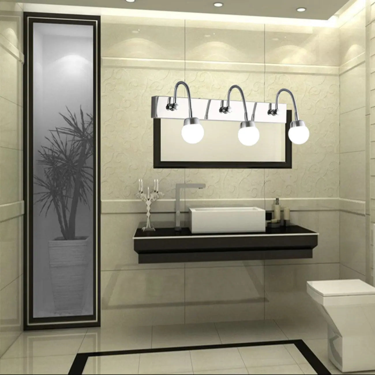Applique da bagno moderna a 3 luci in argento con LED dimmerabili