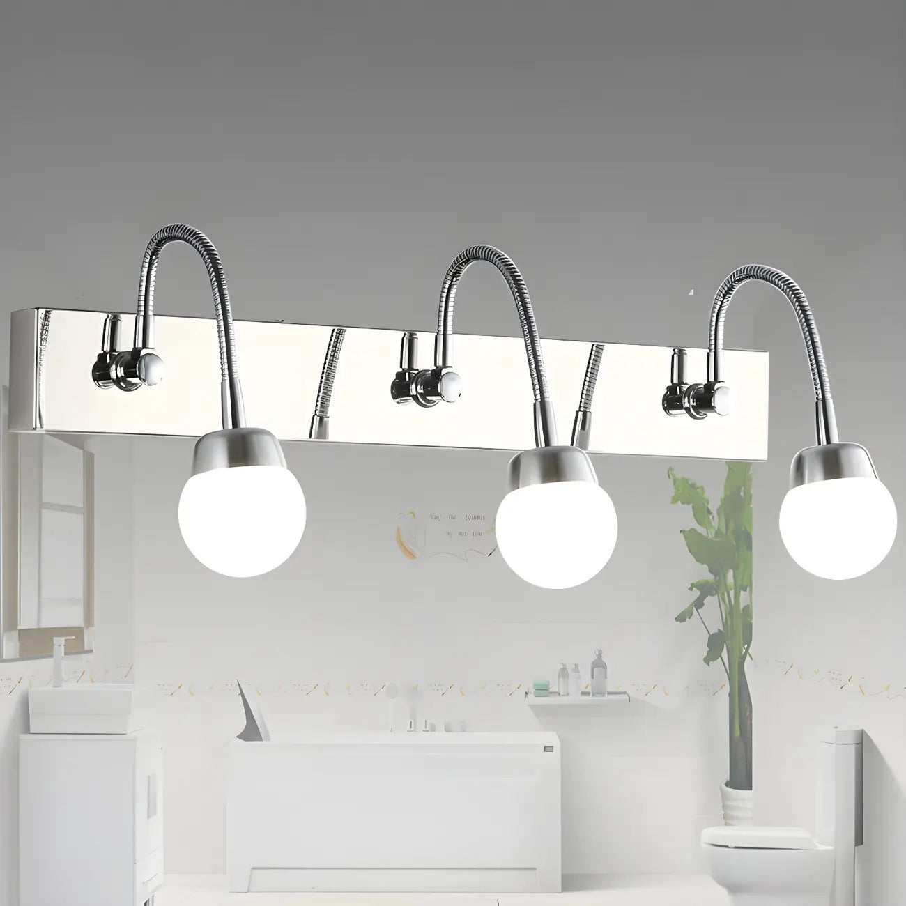 Applique da bagno moderna a 3 luci in argento con LED dimmerabili