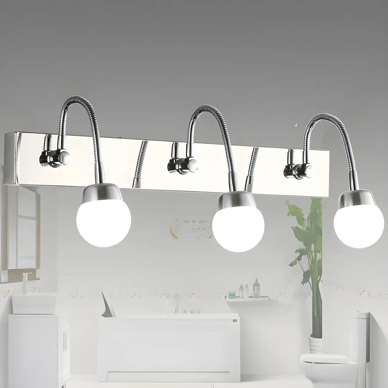 Applique da bagno moderna a 3 luci in argento con LED dimmerabili