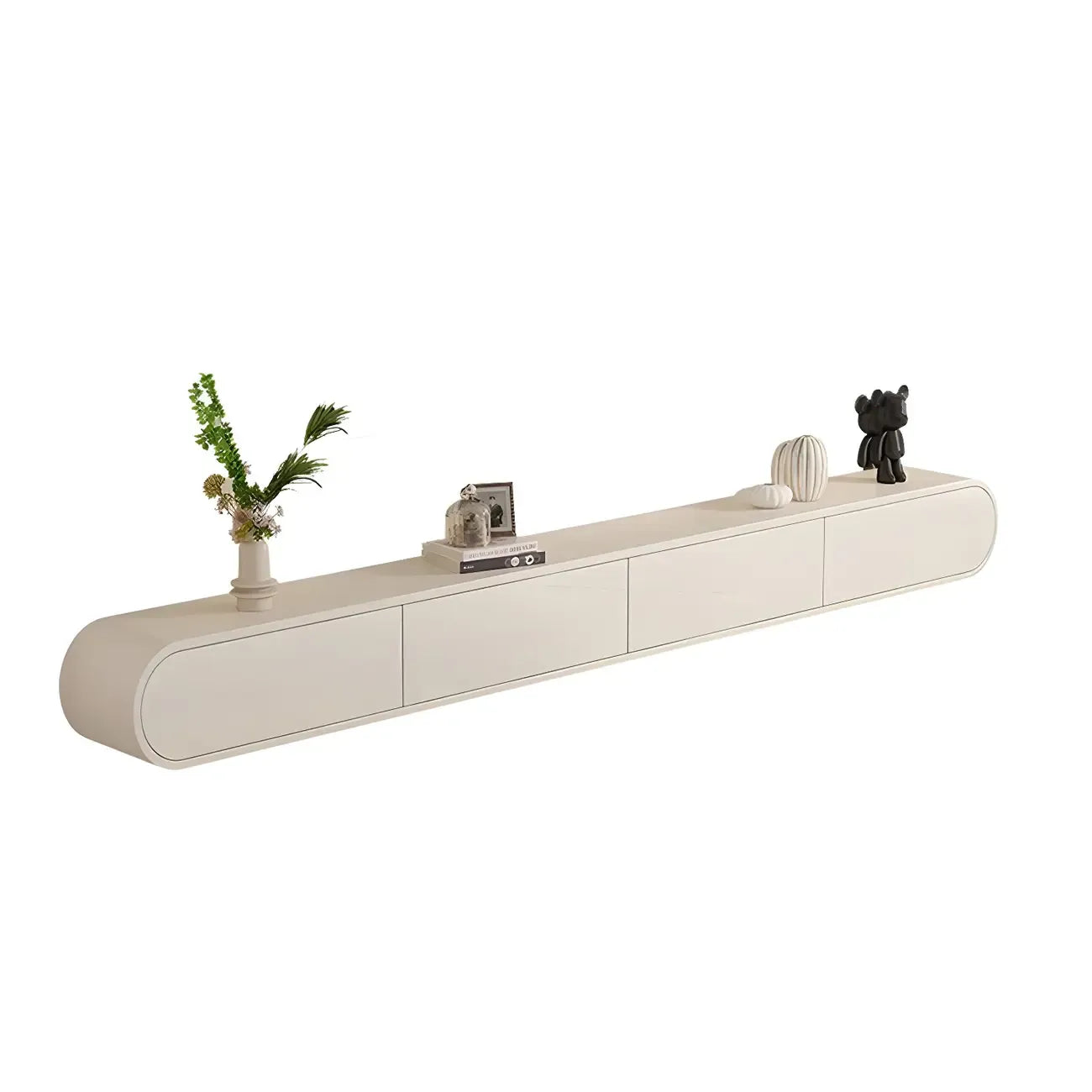 Mobile TV sospeso in legno beige da 94,5 con ante in vetro e luci LED