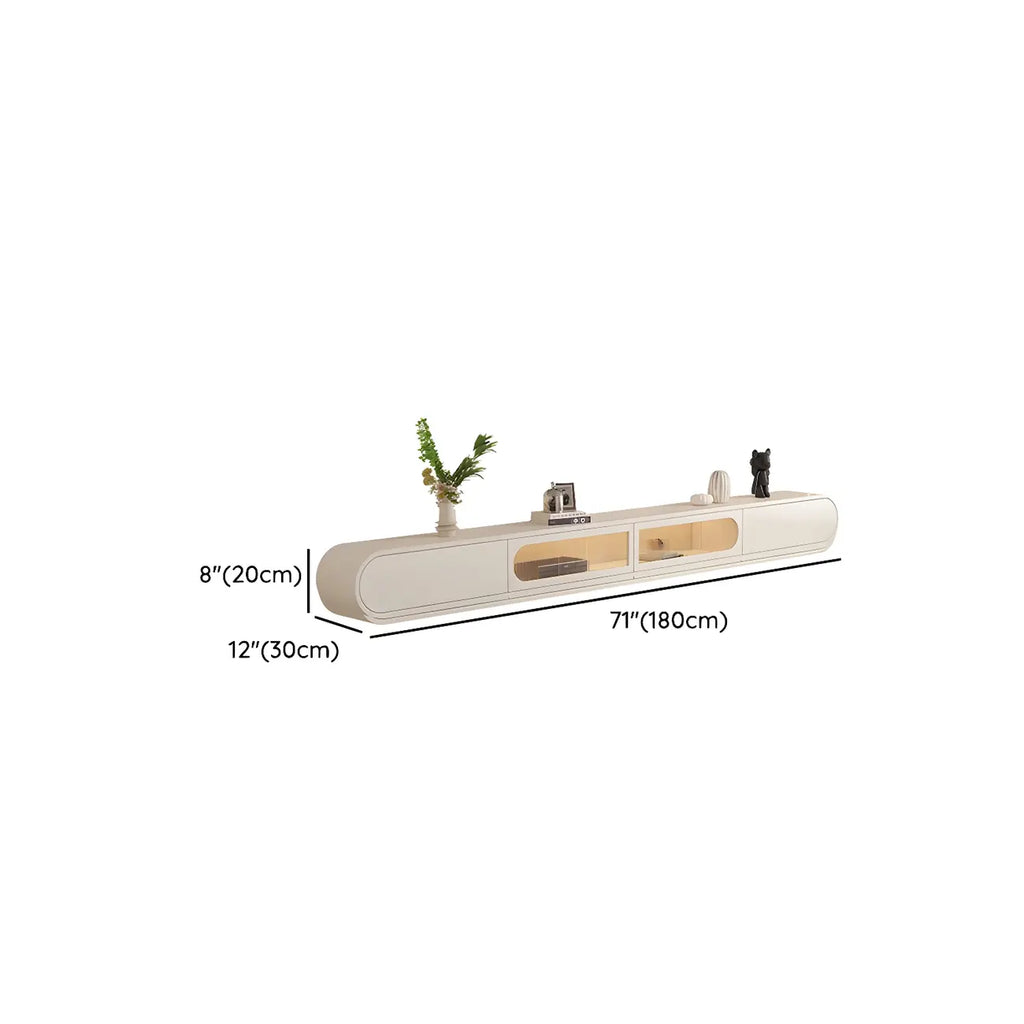 Mobile TV sospeso in legno beige da 94,5 con ante in vetro e luci LED