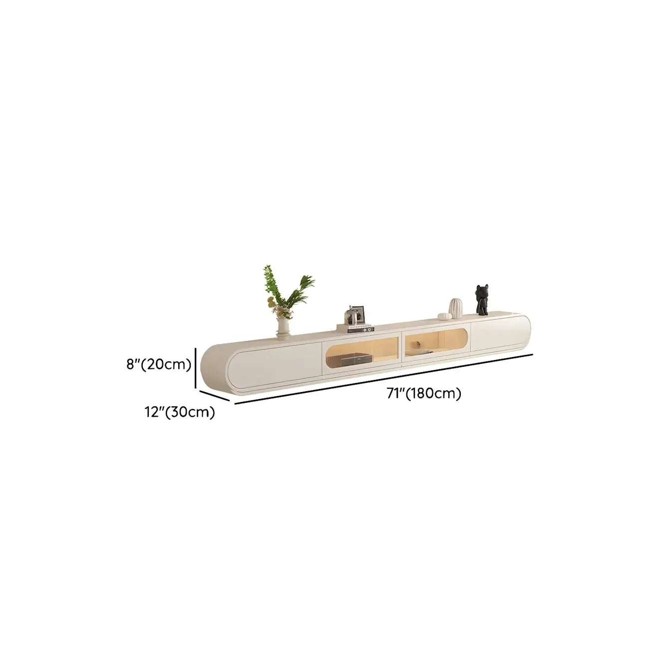 Mobile TV sospeso in legno beige da 94,5 con ante in vetro e luci LED