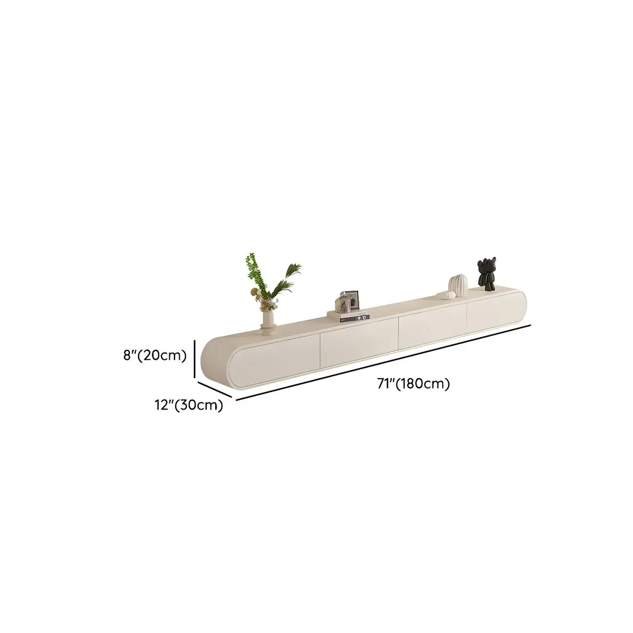 Mobile TV sospeso in legno beige da 94,5 con ante in vetro e luci LED