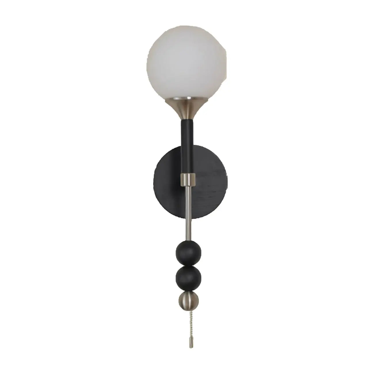 Applique murale moderne noire à globe avec abat-jour en verre blanc