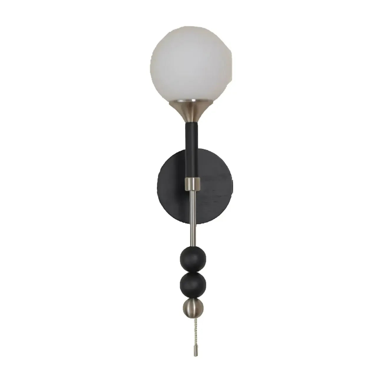 Applique murale moderne noire à globe avec abat-jour en verre blanc