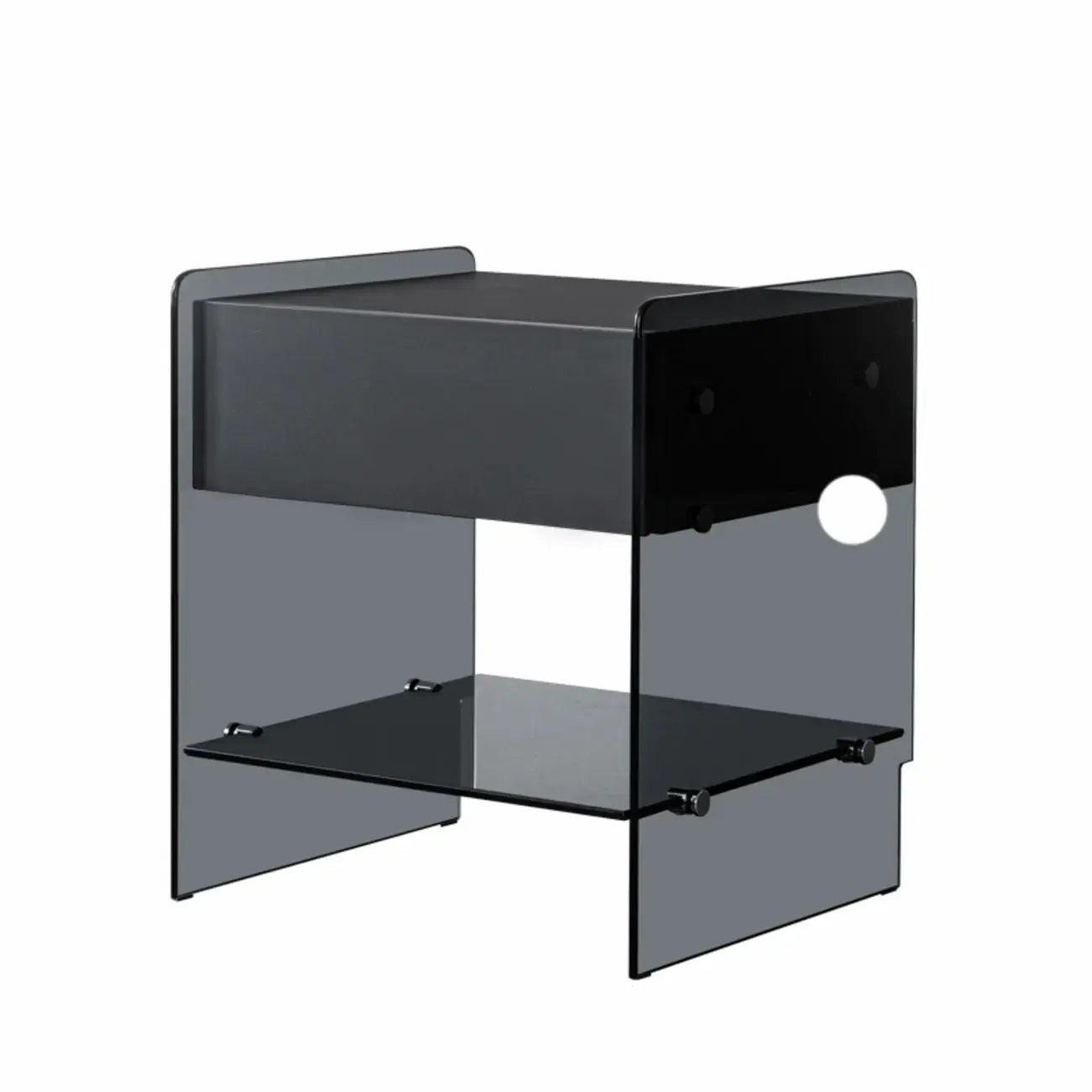 Table de chevet étroite avec étagère en verre noir à 2 niveaux et tiroir de rangement