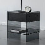 Table de chevet étroite avec étagère en verre noir à 2 niveaux et tiroir de rangement