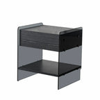 Table de chevet étroite avec étagère en verre noir à 2 niveaux et tiroir de rangement