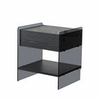Table de chevet étroite avec étagère en verre noir à 2 niveaux et tiroir de rangement