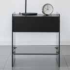 Table de chevet étroite avec étagère en verre noir à 2 niveaux et tiroir de rangement
