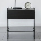 Table de chevet étroite avec étagère en verre noir à 2 niveaux et tiroir de rangement