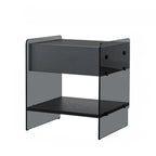 Table de chevet étroite avec étagère en verre noir à 2 niveaux et tiroir de rangement