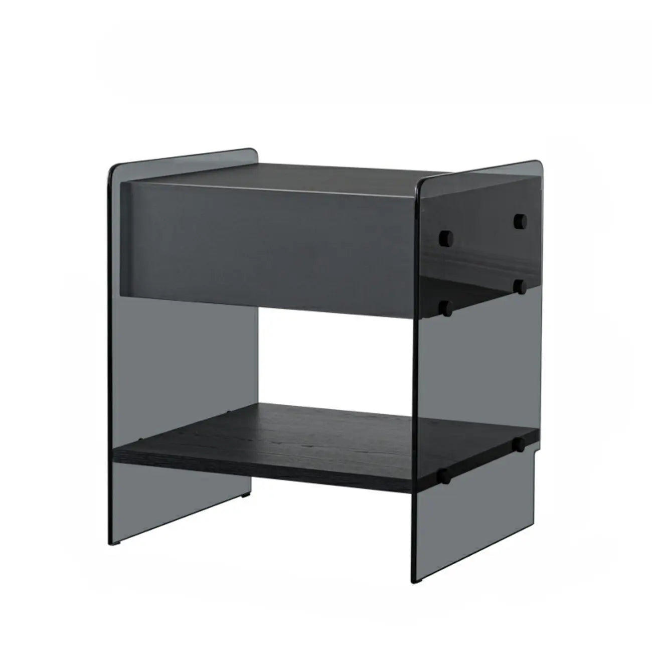Table de chevet étroite avec étagère en verre noir à 2 niveaux et tiroir de rangement