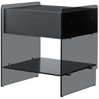 Table de chevet étroite avec étagère en verre noir à 2 niveaux et tiroir de rangement