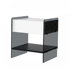 Table de chevet étroite avec étagère en verre noir à 2 niveaux et tiroir de rangement
