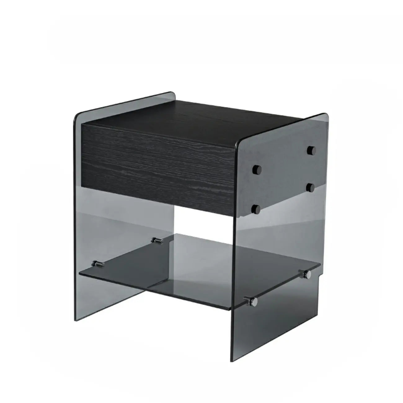 Table de chevet étroite avec étagère en verre noir à 2 niveaux et tiroir de rangement