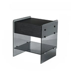 Table de chevet étroite avec étagère en verre noir à 2 niveaux et tiroir de rangement
